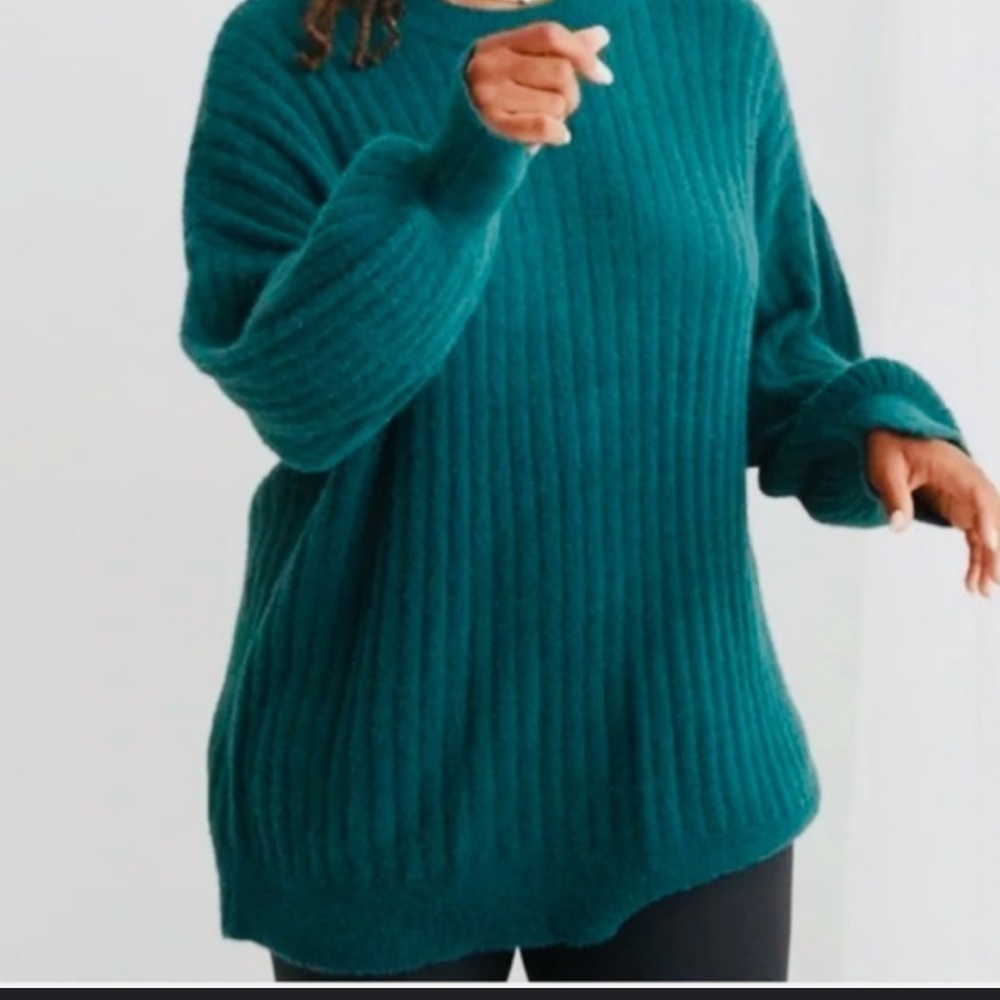 Aerie Deep Teal Ribbed Crewneck Sweater
